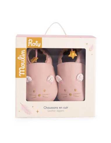 Chaussons cuir souris rose La petite... Chaussons cuir souris rose La petite...