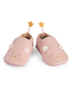 Chaussons cuir souris rose...