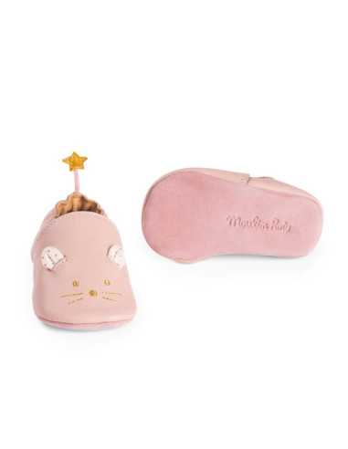 Chaussons cuir souris rose La petite... Chaussons cuir souris rose La petite...