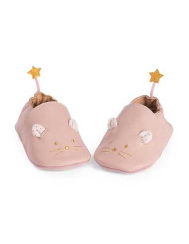 Chaussons cuir souris rose La petite... Chaussons cuir souris rose La petite...