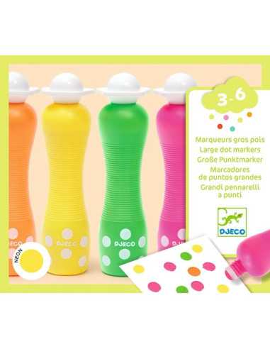 4 Marqueurs gros pois Néon - Djeco 4 Marqueurs gros pois Néon - Djeco