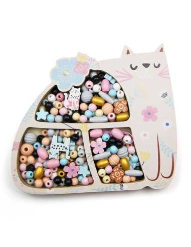 Coffret de perles en bois Chat -...