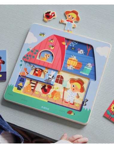 Puzzle 3 niveaux Chez Moo - Djeco Puzzle 3 niveaux Chez Moo - Djeco