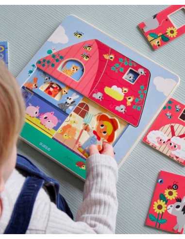 Puzzle 3 niveaux Chez Moo - Djeco Puzzle 3 niveaux Chez Moo - Djeco