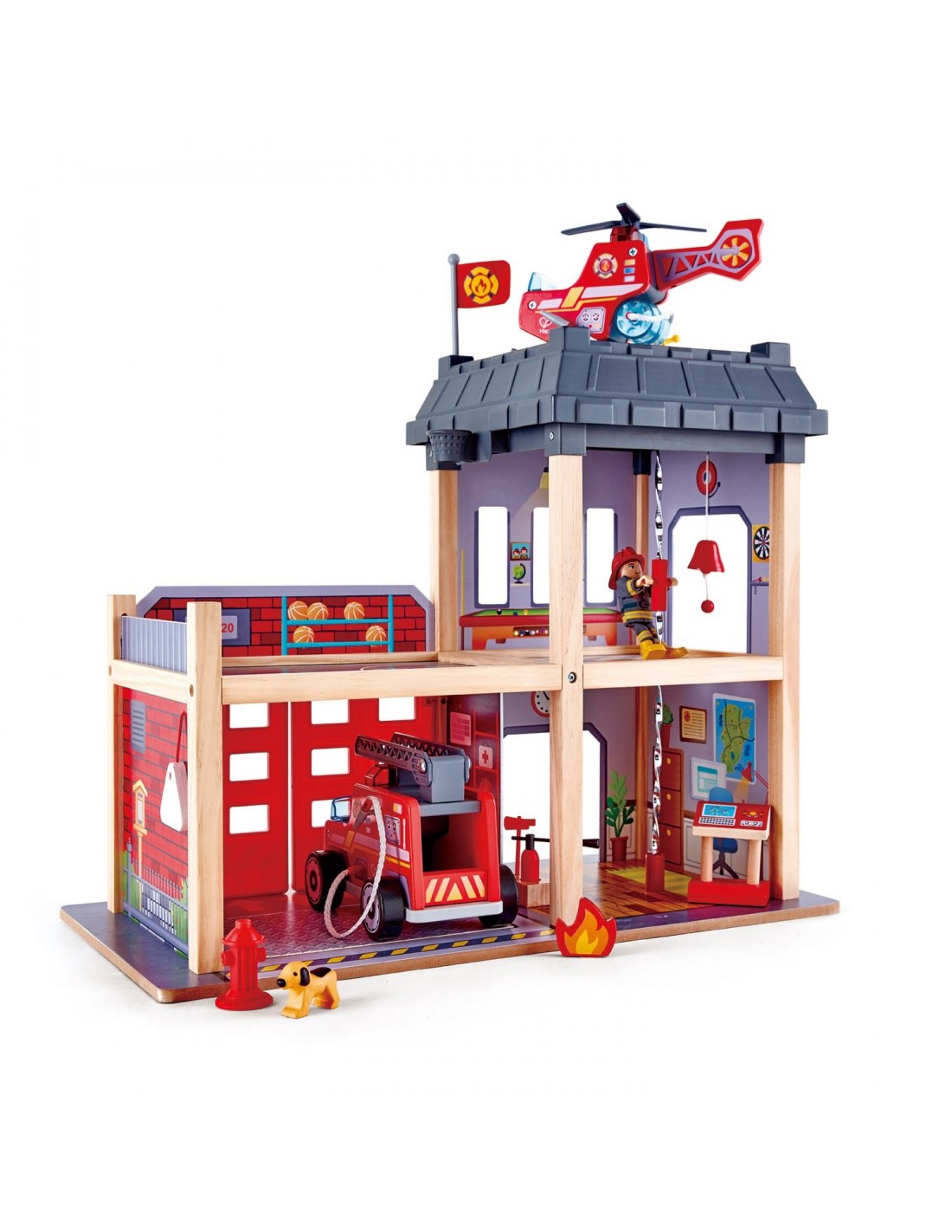 Jeux de POMPIERS, ses figurines et GARAGE en bois thème pompiers