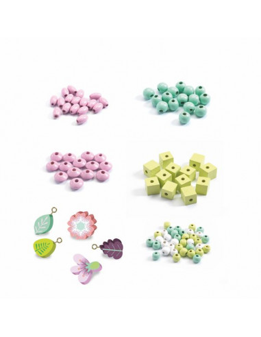 Perles en bois feuilles et fleurs -... Perles en bois feuilles et fleurs -...