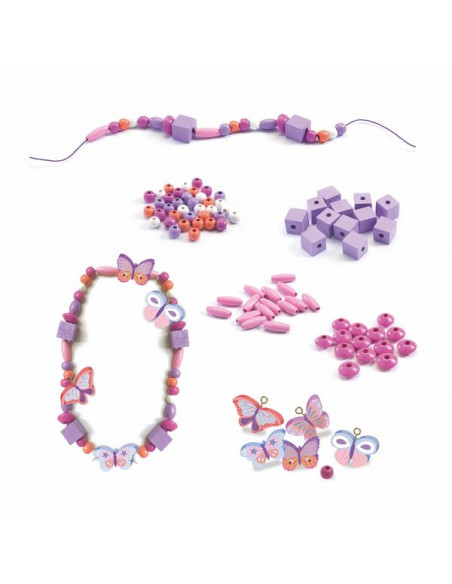 Bracelet enfant 3 pièces avec perles en bois, noeud et papillons