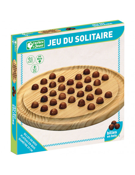 Le jeu du solitaire en bois avec des billes colorées