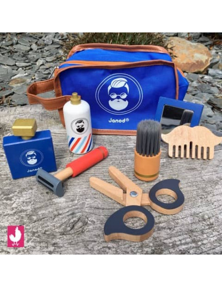 Set du petit Barbier D/ès 3 ans Jouet dImitation 6 pi/èces en Bois avec Sacoche J06548 Janod