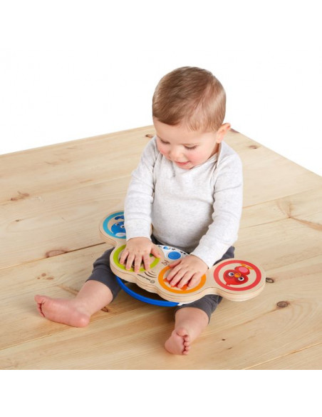 Hape Tambour Bébé en Bois Qui Roule - Tambourin pour Bébé en Bois