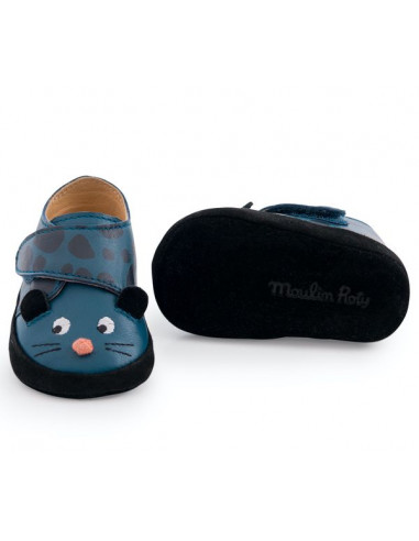 Chaussons cuir panthère bleu Dans la... Chaussons cuir panthère bleu Dans la...