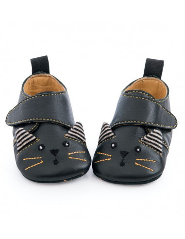 Chaussons cuir chat noir Les... Chaussons cuir chat noir Les...