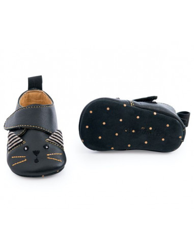 Chaussons cuir chat noir Les... Chaussons cuir chat noir Les...