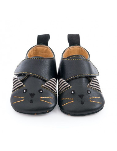 Chaussons cuir chat noir Les...