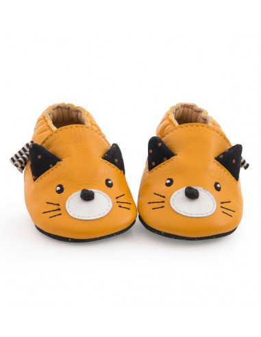 Chaussons cuir chat moutarde Les...