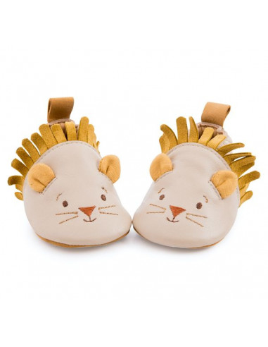 Chaussons cuir lion beige Sous mon... Chaussons cuir lion beige Sous mon...