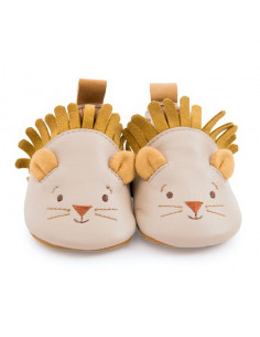 Chaussons cuir lion beige...