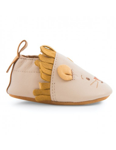 Chaussons cuir lion beige Sous mon... Chaussons cuir lion beige Sous mon...