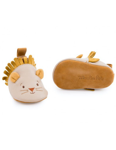 Chaussons cuir lion beige Sous mon... Chaussons cuir lion beige Sous mon...