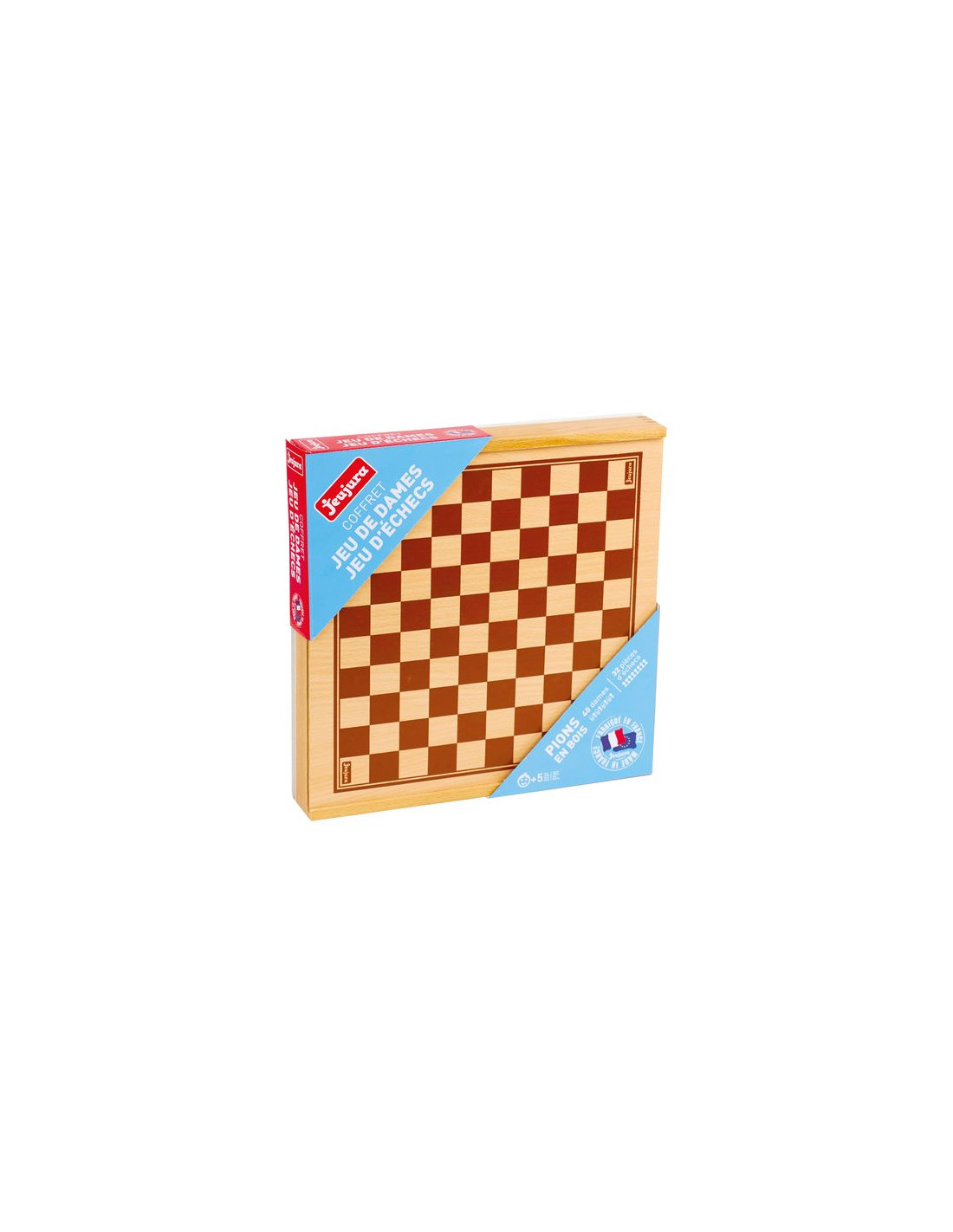 Jeux de dames et d'échecs - coffret réversible et pions en bois
