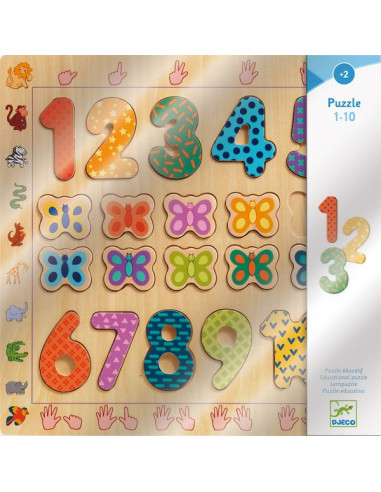 Puzzle Enfant 10 Pièces Carton et 10 Chiffres En Bois 'Mes