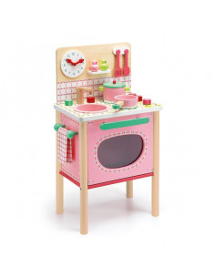 Giantex cuisine pour enfants en bois jouet d'imitation dînette cuisinière  éducatif, boutons rotatifs avec effets sonores,3 accessoires, surface  anti-rayures 92 x 50 x 93cm cuisine en rose et violet - Conforama