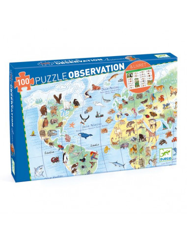 Puzzle d'observation animaux du monde 100 pièces - Djeco