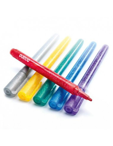 6 marqueurs pailletés sweet Djeco - Feutres crayons Loisirs créatifs