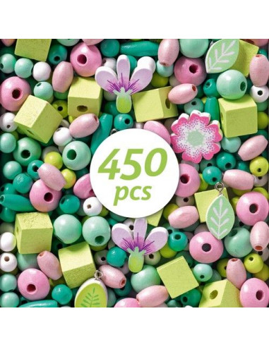 Perles en bois feuilles et fleurs -... Perles en bois feuilles et fleurs -...