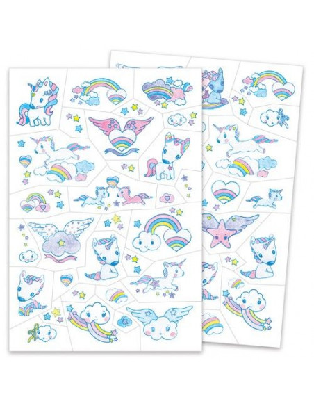 50 Feuilles Aquarelle Licorne Tatouage Ephemere Enfant Fille, Beau