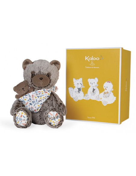 KALOO Linoo-Peluche Papa Ours Oscar et Son Bébé 35 cm-Dès la Naissance-K971002 K971002 Marron