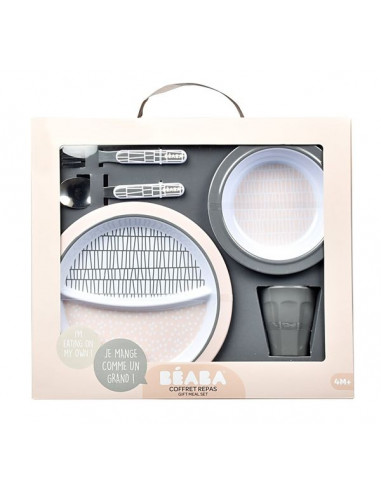 Coffret repas mélamine pink grid - Béaba