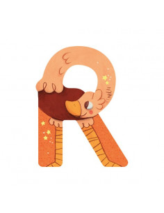 Lettre R orange en bois -...
