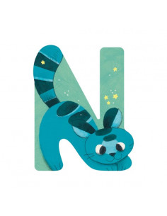 Lettre N bleu en bois -...