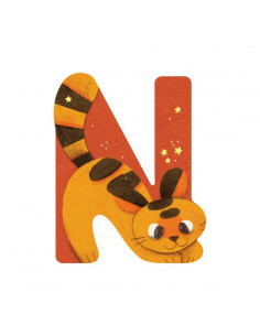 Lettre N orange en bois -...