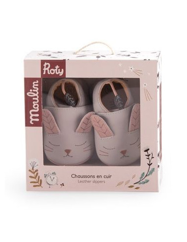 Chaussons cuir lapin gris Après la... Chaussons cuir lapin gris Après la...