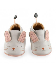Chaussons cuir lapin gris...