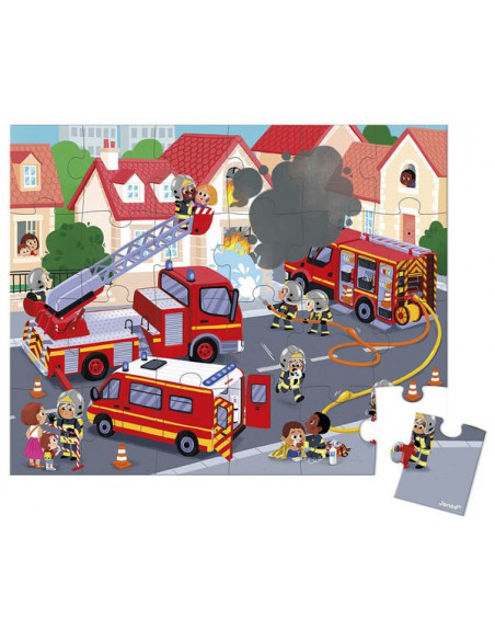 Puzzle éducatif en bois pour enfants, jeu 2 en 1 sur le thème des pompiers