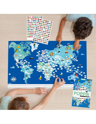 Carte du monde avec drapeaux 200 stickers Poppik - Yellow Flamingo