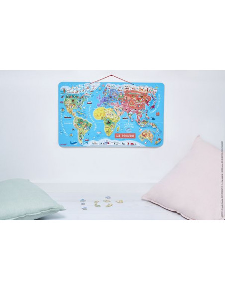 Carte du Monde Pliée en Bois Drapeaux Jouet Éducatif Cadeau Pour