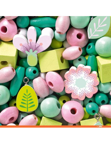 Perles en bois feuilles et fleurs -... Perles en bois feuilles et fleurs -...