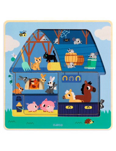 Puzzle 3 niveaux Chez Moo - Djeco Puzzle 3 niveaux Chez Moo - Djeco