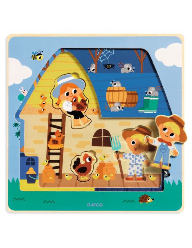 Puzzle 3 niveaux Chez Moo - Djeco Puzzle 3 niveaux Chez Moo - Djeco