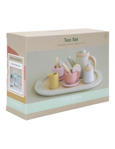 Service à thé pour petites filles, kit de jeu en bois pour jeux de rôle,  jouet de cuisine avec théière, tasses à thé, cuillères, cadeaux  d'anniversaire pour filles et garçons : 