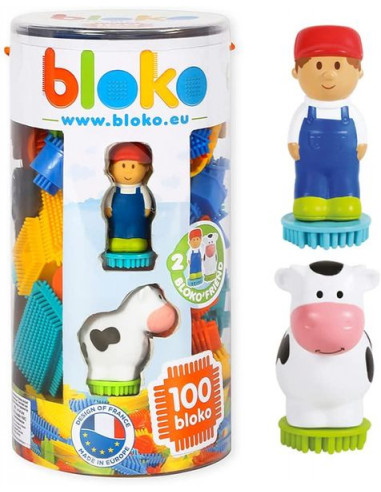 BLOKO – coffret de 100 bIoko avec 4 figurines 3D famille + 1 boite clipo -  bloko - 18 mois