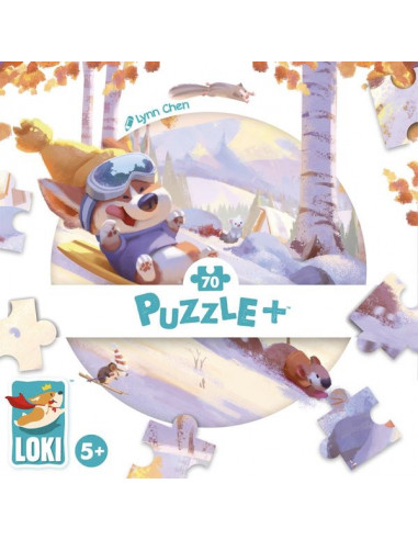 Puzzle 70 pièces Loki fait de la luge...