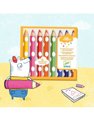 Boîte ronde avec 12 crayons de couleur enfants - Motifs colorés