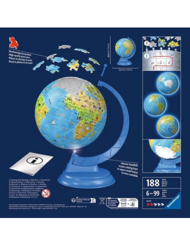 Puzzle 3D Globe illuminé 180 pièces -... Puzzle 3D Globe illuminé 180 pièces -...