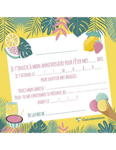 Set 8 invitations anniversaire Tropical