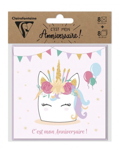 10 cartes d'invitation enfants anniversaire avec licorne, pour les filles